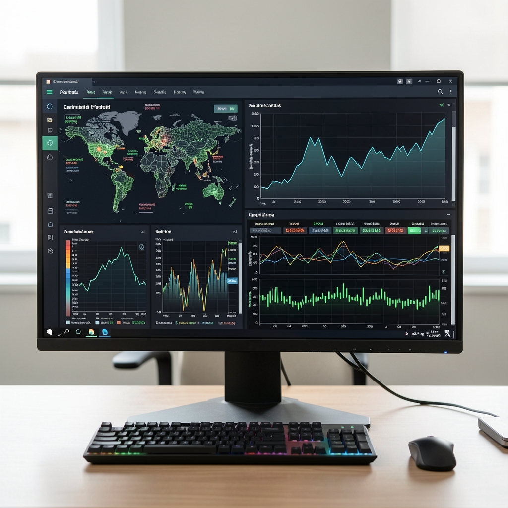 Router gaming ASUS ROG Rapture cu iluminare RGB rosie si neagra, 8 antene externe, dispus pe un birou de gaming cu monitor in fundal