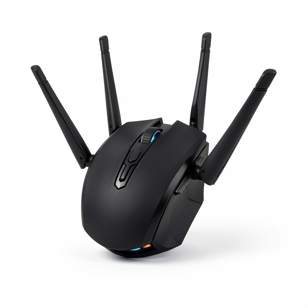 Router Netgear Nighthawk AX12 Wi-Fi 6 gaming negru cu design aerodinamic și 8 antene externe, pe fundal alb