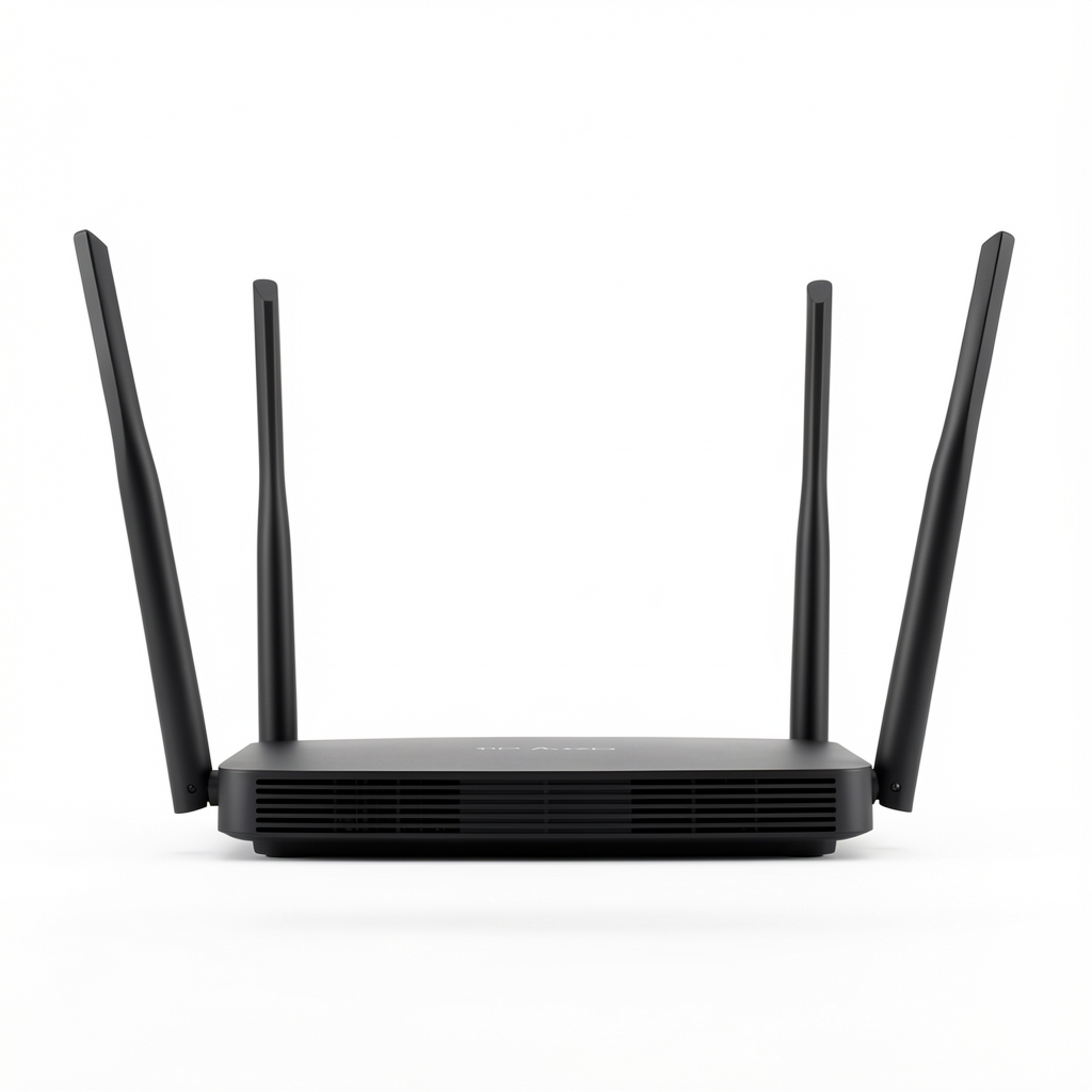 Router TP-Link Archer AX3000 Wi-Fi 6 alb cu 4 antene externe, profil zvelt, pe fundal alb curat