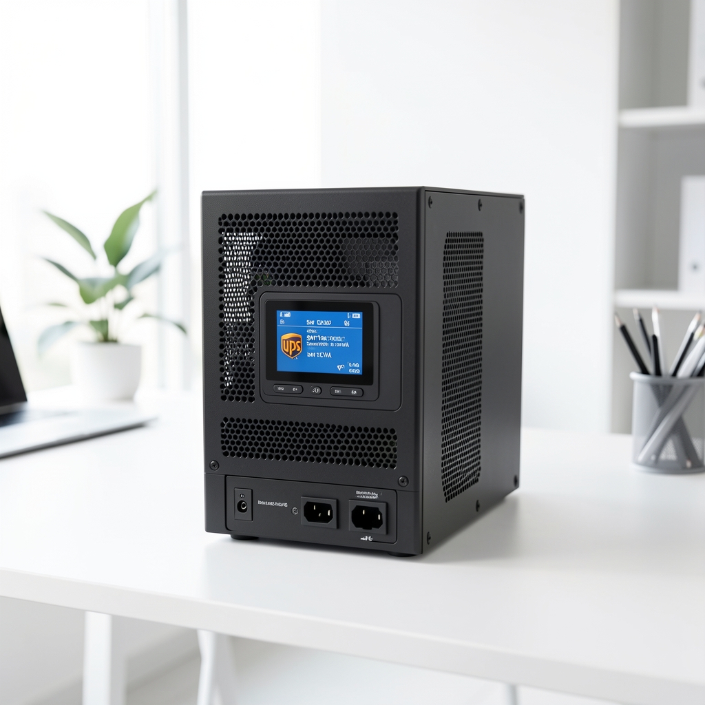UPS APC SMT1500IC Smart-UPS 1500VA cu ecran LCD frontal, baterie internă sigilată și conectori IEC, carcasă neagră 2U rack pe fundal alb